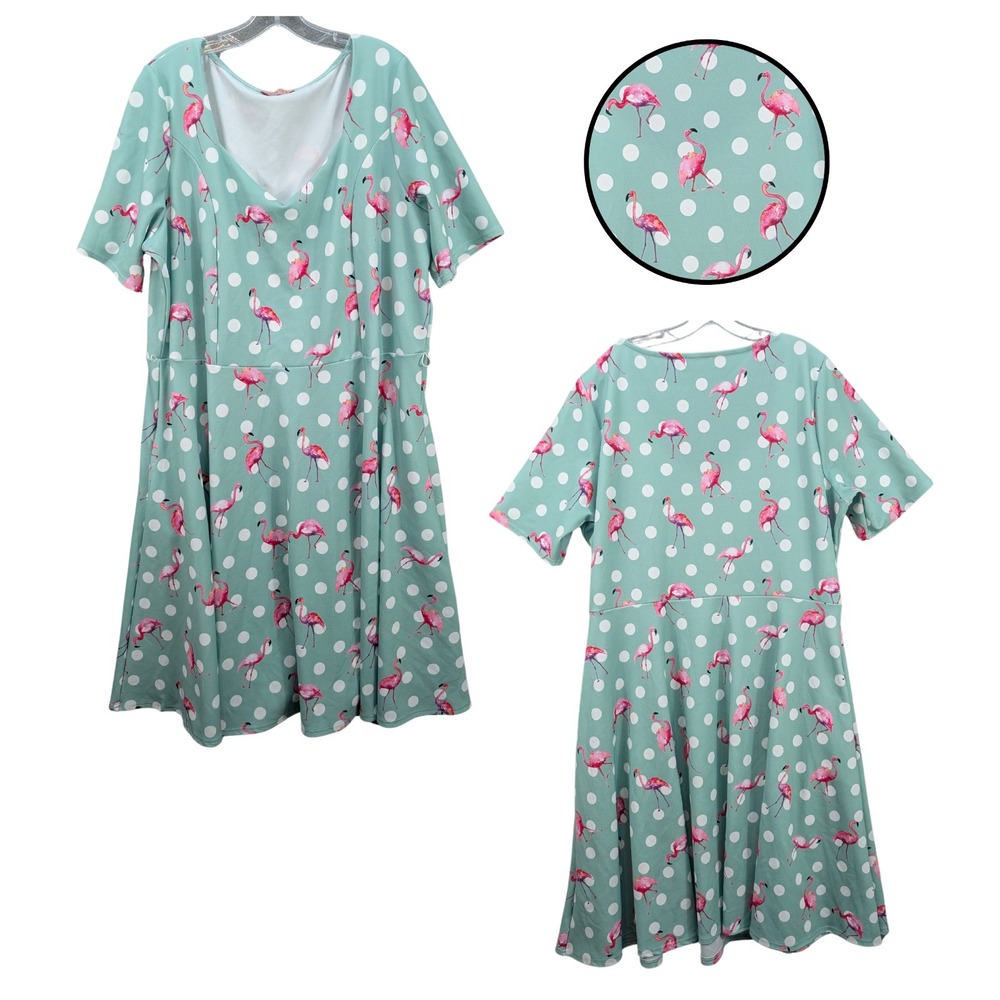 Popsy Clothing Flamingo Midi Dress Short Sleeve Cottage Stretch Women's Plus 5X?